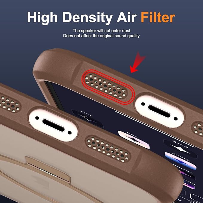 Compatible with iPhone 16E Case with Invisible Magnetic O-Ring Stand Military-Grade Translucent Case for iPhone 16E 6.1" [Compatible with Mag-Safe][Great Grip Feeling],Desert Brown