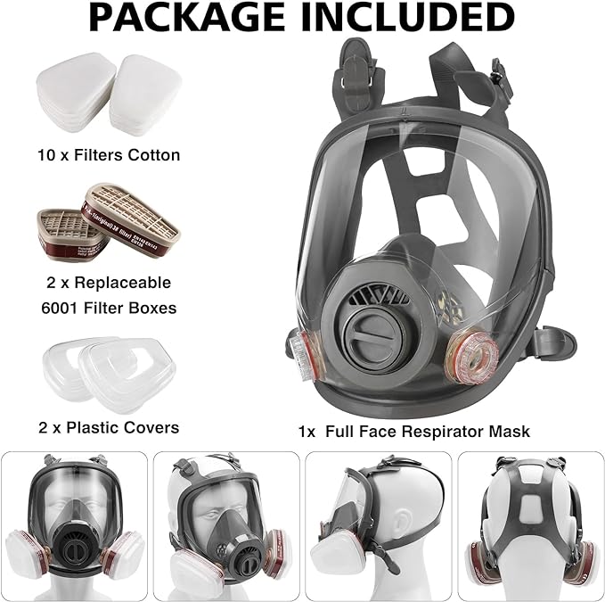 Gas Masks Survival Nuclear and Chemical - Reusable Full Face Respirator Gas Mask with Activated Carbon Filter