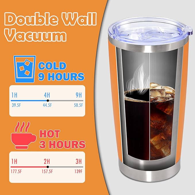 20oz Tumbler Stainless Steel Tumbler Cup with Lid Vacuum Insulated Double Wall Travel Mug, Durable Powder Coated Travel Coffee Tumbler Mug for Hot & Cold Drinks,Orange,4 Pack