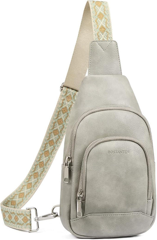 BOSTANTEN Sling Bag for Women Leather Crossbody Bag Vintage Cross Body Purse for Travel with Guitar Strap, Bohemian Style