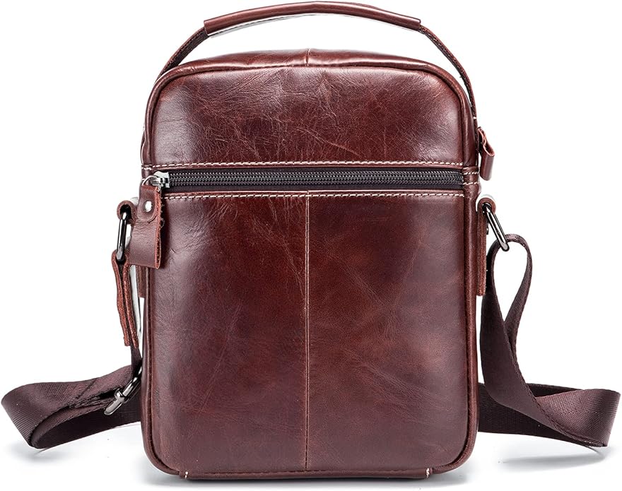 LUKZIJAES Small Genuine Leather Shoulder Bag Men Messenger Handbag Lightweight Sling Crossbody Bag