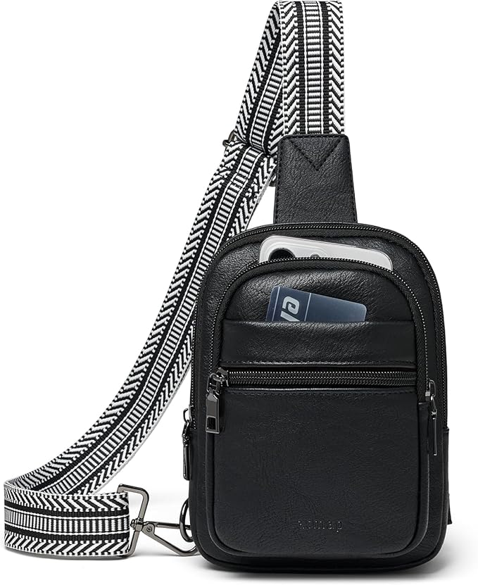 3L SMALL Sling Bag Fanny Packs For Women Men Mini Crossbody Chest Belt Travel Bag Purse Handbag Faux Leather Fashion Cute Black