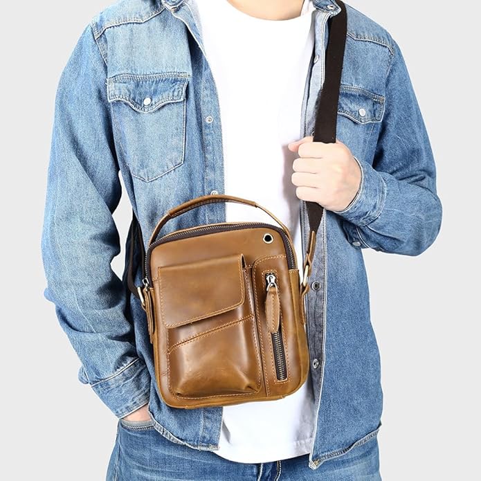 NIUCUNZH Genuine leather man purse mens crossbody sling bag small messenger shoulder Satchel
