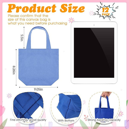 Amylove 12 Pcs Mini Tote Bag Sublimation Blank Canvas Tote Bags Reusable Grocery Luggage DIY Sack Goody for Party Even (9 x 8 Inch,Vibrant Color)