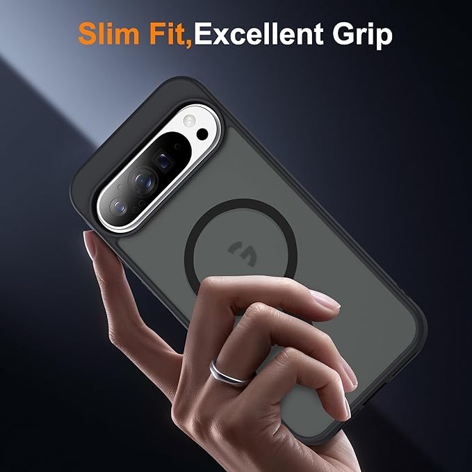 Compatible with Google Pixel 9 Pro XL Case with Magnetic [Compatible with Mag-Safe][Military Grade Drop Protection] Slim Translucent Matte Phone Case with Anti-Fingerprint Tech, Black
