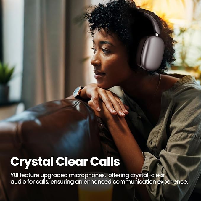 Y01 Wireless Over Ear Headphones, Noise Canceling Bluetooth 5.3 Headphones with Microphones,Hi-Res Audio,48H Playtime,Foldable,Breathable Soft Earpads for iOS/Android/Samsung/PC-Space Grey