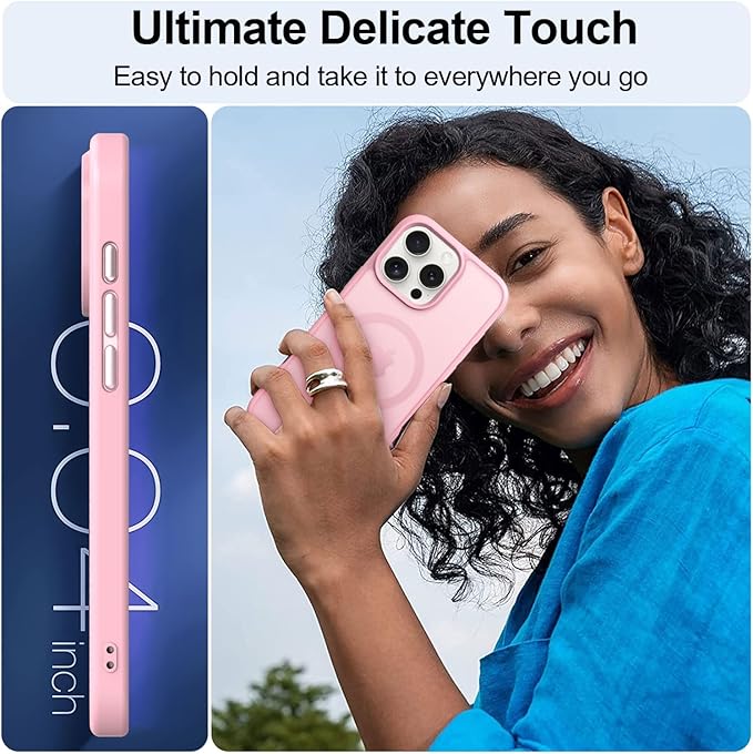 MOCCA Strong Magnetic for iPhone 16 Pro Phone Case, [Compatible with Magsafe][16FT Mil-Grade Drop Protection] Slim Thin Translucent Matte Protective Cover Case for iPhone 16 Pro Case, Pink