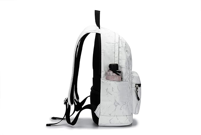 Kinmac Water Resistant Laptop Travel Outdoor Backpack with USB Charging Port for 13 inch 14 inch and 15.6 inch Laptop (White Marble)