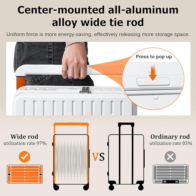 Joyway Hardshell 24 inch luggage with spinner wheels, Lightweight Hardside large checked withTSA Lock (White, Checked Luggage-24 Inch)