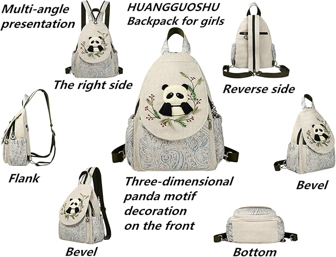 HUANGGUOSHU Women's Boho Knit Mini Backpack - Handmade Multi-Pocket Purse, Secure Zipper, Gift for Her - Bunny Design