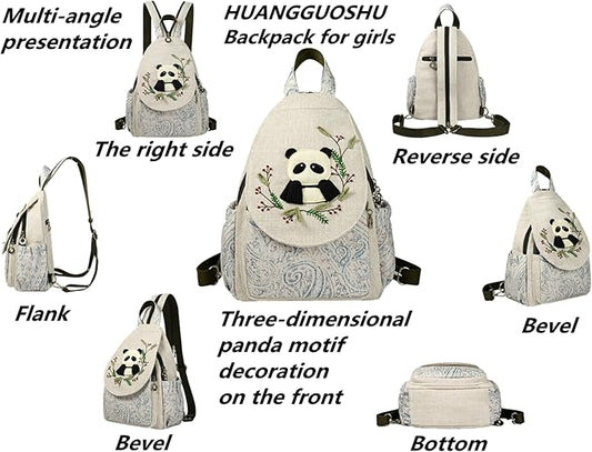 HUANGGUOSHU Women's Boho Knit Mini Backpack - Handmade Multi-Pocket Purse, Secure Zipper, Gift for Her - Bunny Design