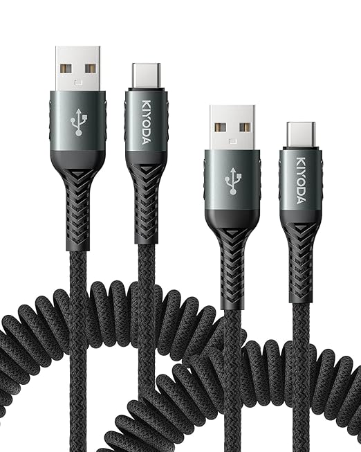 USB C Cable 3FT, 2Pack Coiled Braided USB A to Type C Charger Cable for Car 66W Fast Charging Cord Compatible with iPhone 17 16 15, iPad, Samsung Galaxy, Google Pixel, Moto, TCL, LG Phones and More