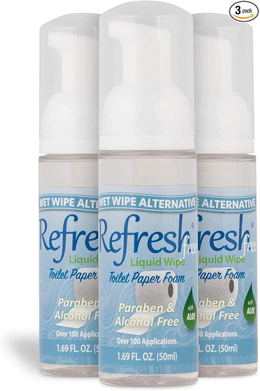 Refresh Liquid Wipe Free: Toilet Paper Foam. Eco-Friendly Flushable Wet Wipe Alternative for Sensitive Skin. Cleanses and Soothes with Witch Hazel and Aloe. Plumbing Safe. 50ml (1.69 Fl Oz) 3 Pack.…