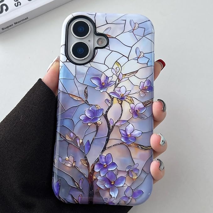 QLTYPRI Flower Case for iPhone 16, Aesthetic Cute Floral Phone Case for Girls Women, Protective Hybrid 2-Layer Hard Shell Silicone Cover Durable Shockproof Phone Cover - Vintage Magnolia
