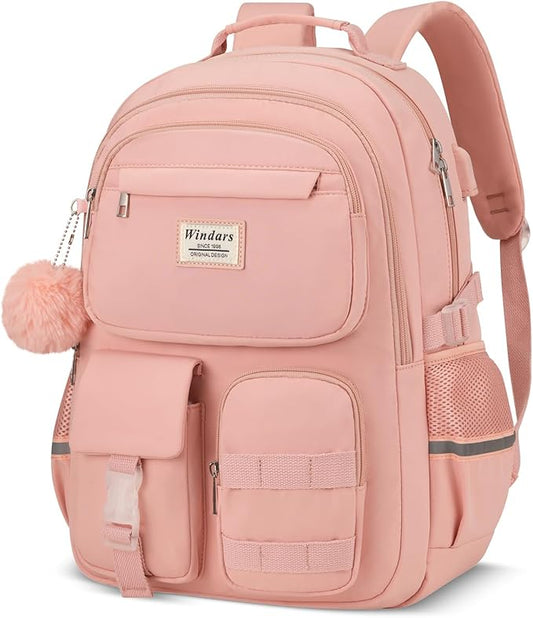 School Backpack for Teen Girls, Cute Laptop Backpack for Women Students, Middle High School Bags Aesthetic Bookbag for College Travel Fit 15.6 Inch Laptop (Pink)