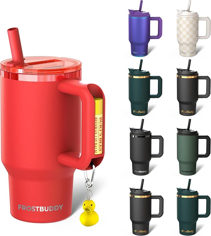 Frost Buddy Thicc Buddy - 16 oz Stainless Steel Vacuum Insulated Tumbler with Lid and Straw for Water - Travel Mug Cupholder Friendly - Gifts for Women Men Him Her (Red)