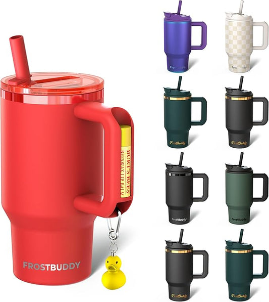 Frost Buddy Thicc Buddy - 16 oz Stainless Steel Vacuum Insulated Tumbler with Lid and Straw for Water - Travel Mug Cupholder Friendly - Gifts for Women Men Him Her (Red)