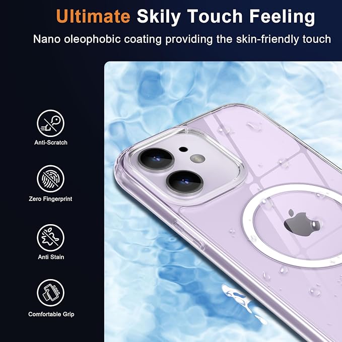 MOCCA Strong Magnetic for iPhone 11 Case,[Compatible with Magsafe][Anti Yellowing][Glass Screen Protector+Camera Lens Protector]Slim Thin Shockproof Protective Cover Case for iPhone 11 6.1 inch,Clear