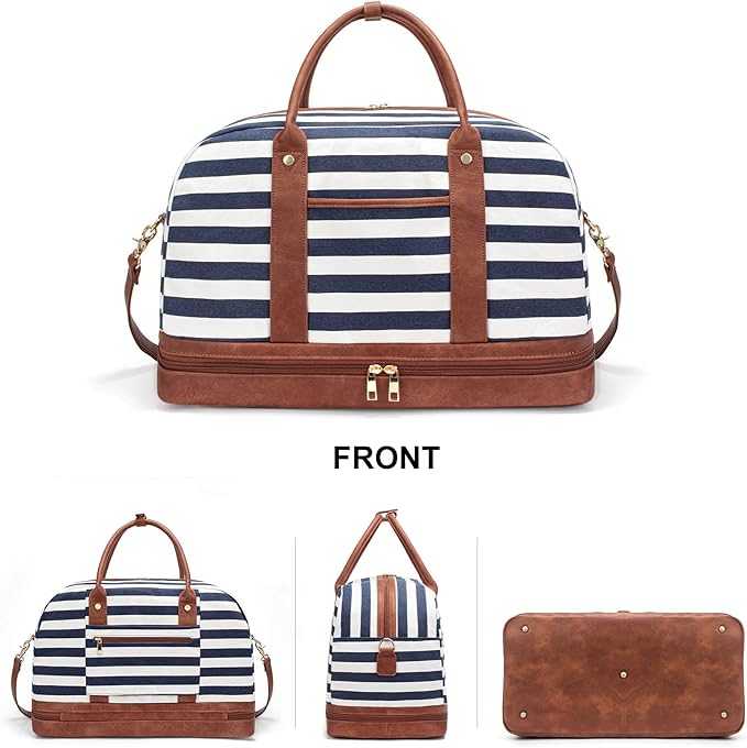 Weekender Bag for Women Canvas Overnight Bag Large Travel Tote Bag Carry on Shoulder Duffle Bag With Shoe Compartment,Perfect for Travel/Daily Use/Birthday Gift …