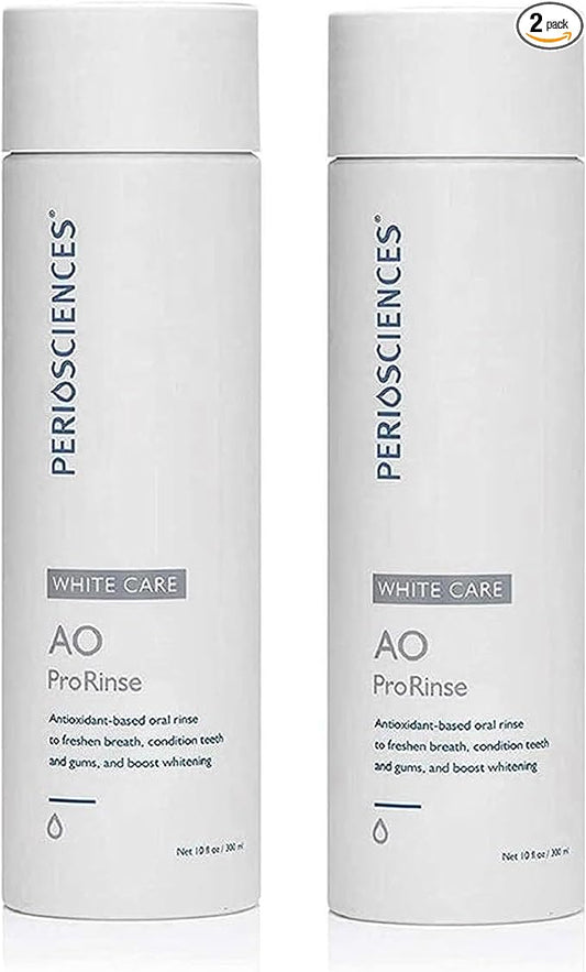 PerioSciences AO ProRinse White Care Whitening Mouthwash with Essential Oils and Antioxidants - Alcohol Free Mouthwash for Post-Whitening Enamel Protection, 10 fl oz/300ml Pack of 2