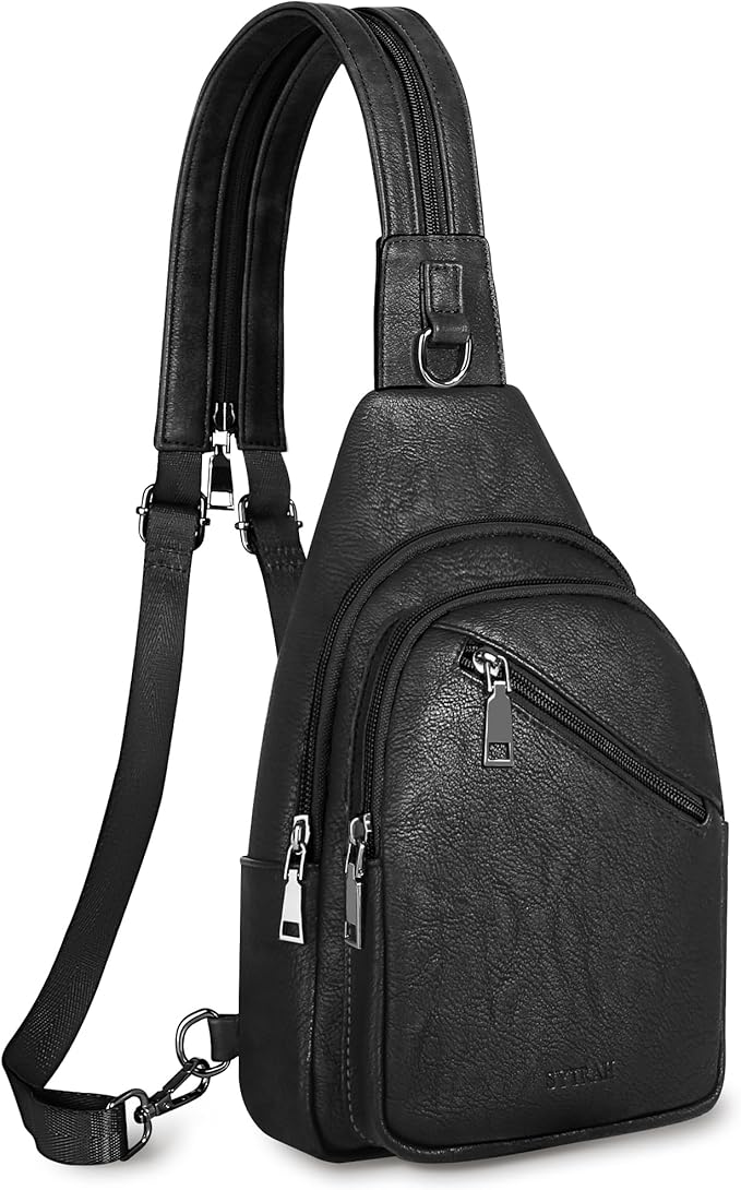 Sling Bag for Women, Crossbody Bags for Women Trendy Crossbody Purse Vegan Leather Sling Backpack Chest Bag with Dual Purpose Strap, Pure Black
