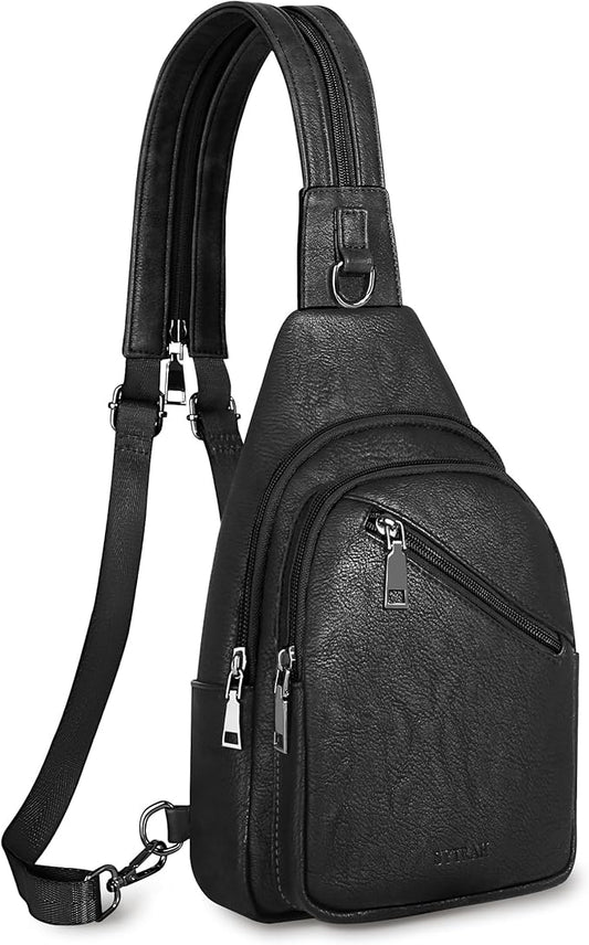 Sling Bag for Women, Crossbody Bags for Women Trendy Crossbody Purse Vegan Leather Sling Backpack Chest Bag with Dual Purpose Strap, Pure Black