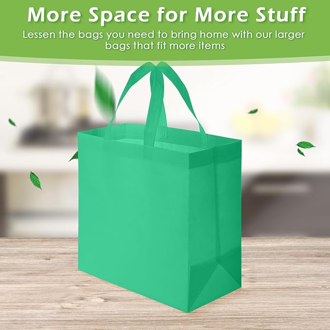 Reginary Reusable Totes Bags - 100 Pcs Non Woven Grocery Handle Bags for Shop Events & Retail Store(Green)
