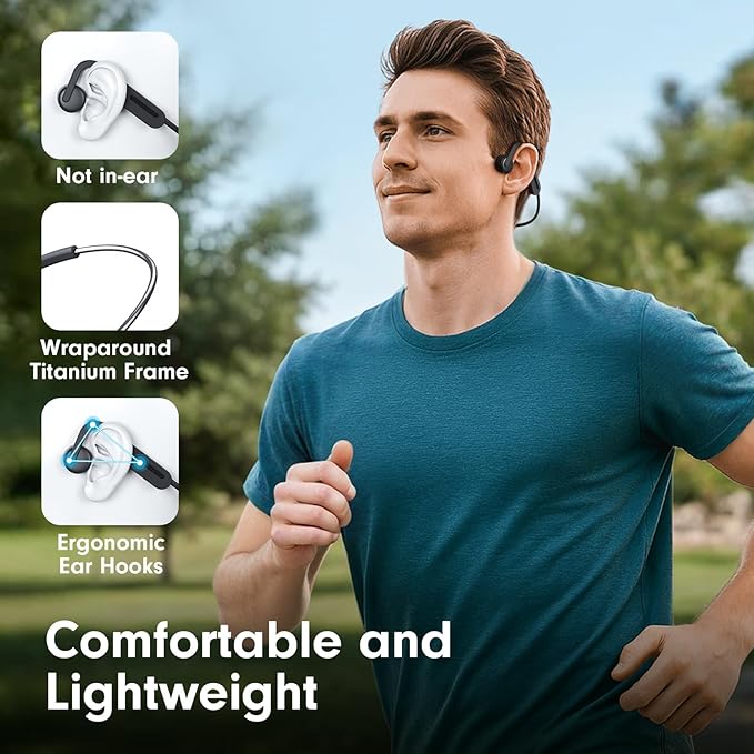 Bone Conduction Headphones, Open Ear Headphones, Superior Sound Wireless Bluetooth Running Headphones 10H Playtime, Comfortable Fit Waterproof for Music, Workouts, Travel