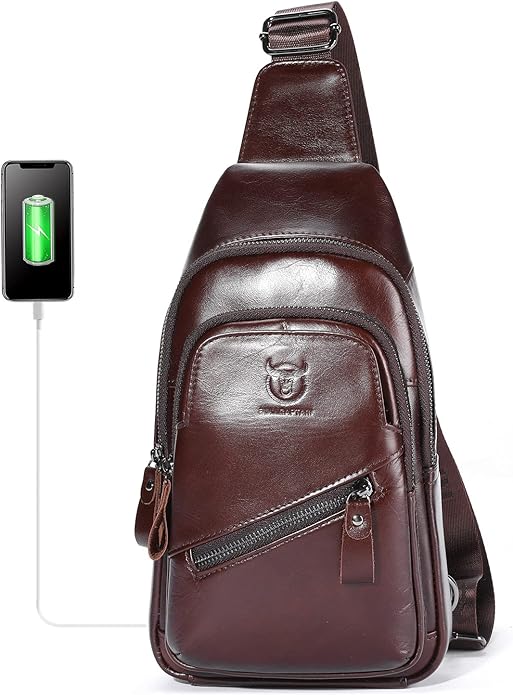LUKZIJAES Genuine Leather Sling Bag for Men