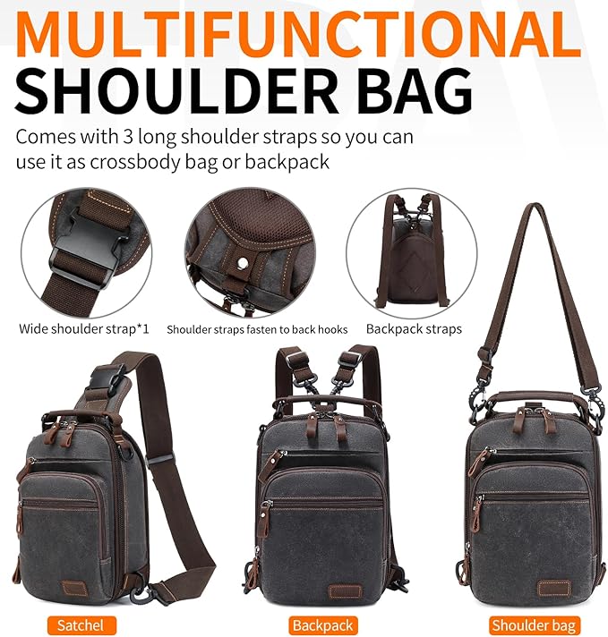 Nerlion Sling Bag for Men Waxed Canvas Crossbody Bag Chest Bag Water Resistant Shoulder Bag Casual Daypack