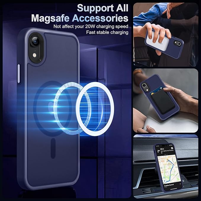 MOCCA Strong Magnetic for iPhone XR Phone Case, [Compatible with Magsafe][Mil-Grade Drop Protection] Slim Thin Translucent Matte Protective Cover Case for iPhone XR Case 6.1'', Deep Blue