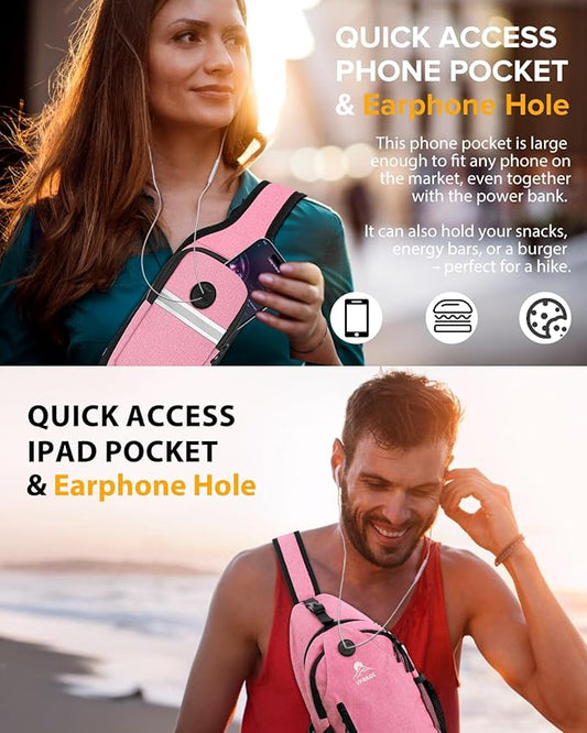 Sling Bag for Women, Crossbody Bag for Men, Cross Body Hiking Backpack, Travel Daypack, Chest Pack with Chest Phone Holder