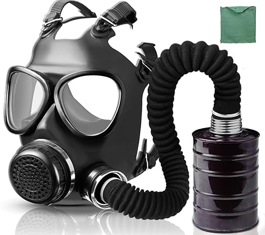 Gas Respirator Mask with 40mm Activated Carbon Filter & Supply Air Hose, Gas Masks Survival Nuclear and Chemical Military Grade, Respirator Mask for Chemicals, Dust, Paint Spray, Organic Vapor