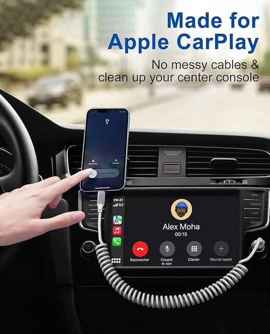 Coiled Lightning Cable for Car - 2 Pack 4ft MFi Certified Retractable iPhone Charger Cord, Short Curly Apple CarPlay Cable for iPhone 14/13/12/11/Pro/Pro Max/X/XR/XS/8, White