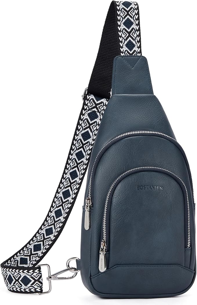 BOSTANTEN Sling Bag for Women Leather Crossbody Bag Vintage Cross Body Purse for Travel with Guitar Strap, Bohemian Style