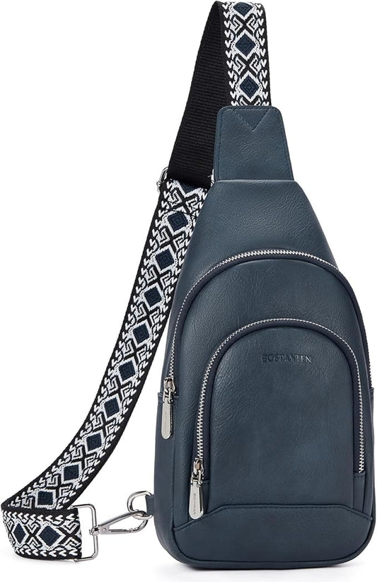 BOSTANTEN Sling Bag for Women Leather Crossbody Bag Vintage Cross Body Purse for Travel with Guitar Strap, Bohemian Style