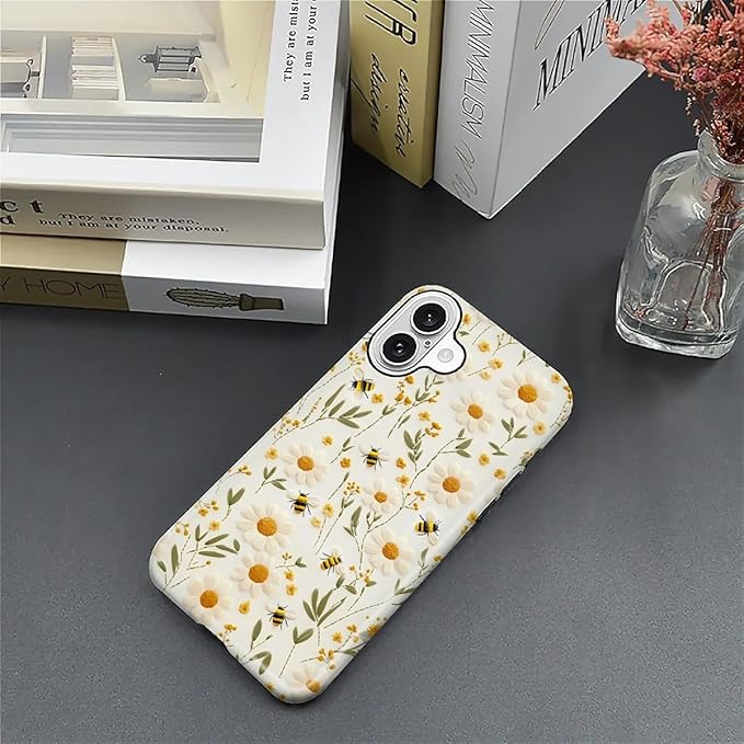 Case for iPhone 16 Plus Case,Bees Sunflowers Design - Hybrid Dual Protection Silicone + Hard PC Shockproof Full Body Cover Slim Anti-Scratch Protective Case for Men Women