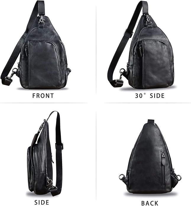 Genuine Leather Sling Bag for Men and Women Vintage Real Leather Sling Backpack Shoulder Crossbody Bag Chest Bag