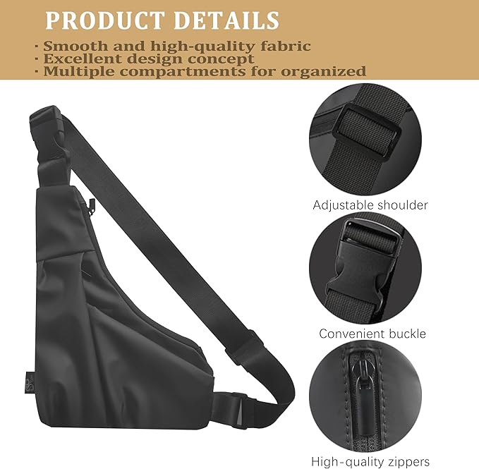 Lightweight Crossbody Bag for Women Men, Anti Theft Sling Bag with Back Pocket, Waterproof Chest Bag for Daily Use, Hiking, Cycling, Running.