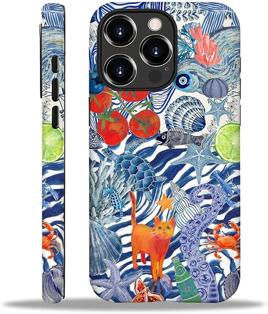 Case for iPhone 16 Pro,Leopard Cherry Shell Aesthetics for Woman Men Full Body Protective Cover Shockproof 2 in 1 Silicone + Hard PC Case for iPhone 16 Pro