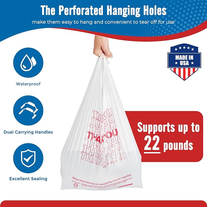 Fuxury 500 Count - Thank You Plastic T-shirt Bags White (11.5" x 6.5" x 21"), T-shirt, Grocery, Take Out, To Go, Retail Shopping Bags in Bulk