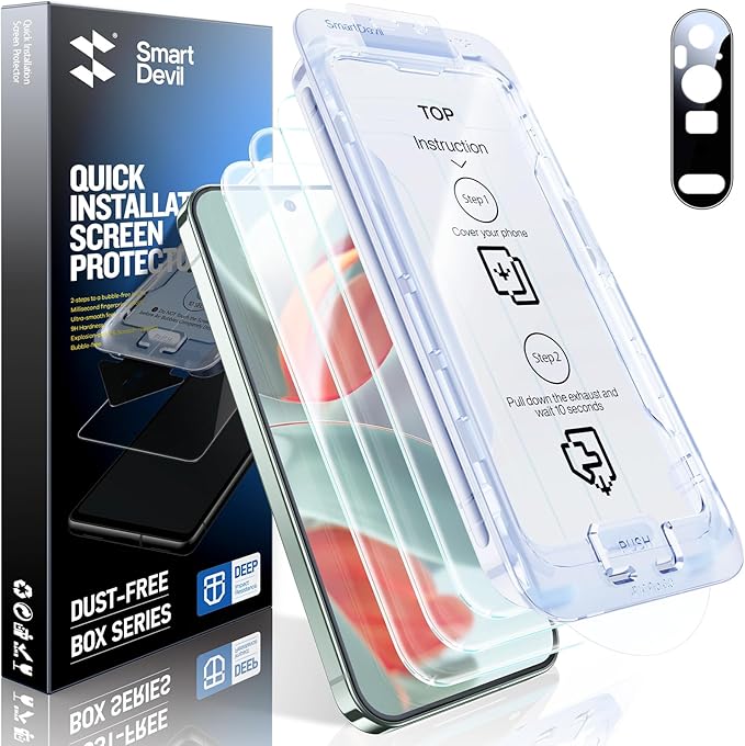 SMARTDEVIL [3+1 Pack Screen Protector For Google Pixel 9 Pro With Camera Lens Protector, Finger Print Reader Compatible, Clear 9H Tempered Glass Film, Fast & Easy Installation, Alignment Frame