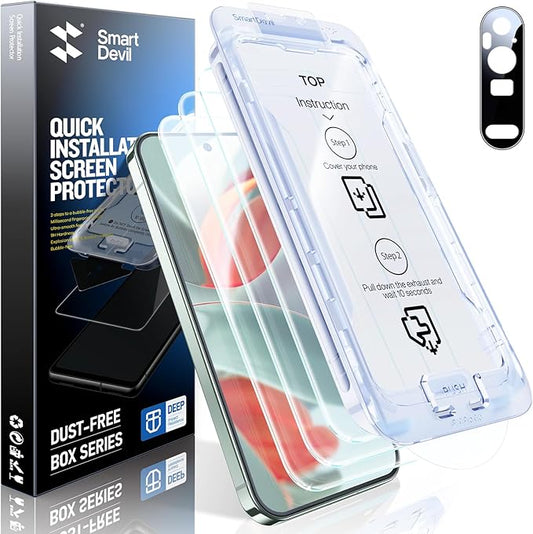 SMARTDEVIL [3+1 Pack Screen Protector For Google Pixel 9 Pro With Camera Lens Protector, Finger Print Reader Compatible, Clear 9H Tempered Glass Film, Fast & Easy Installation, Alignment Frame
