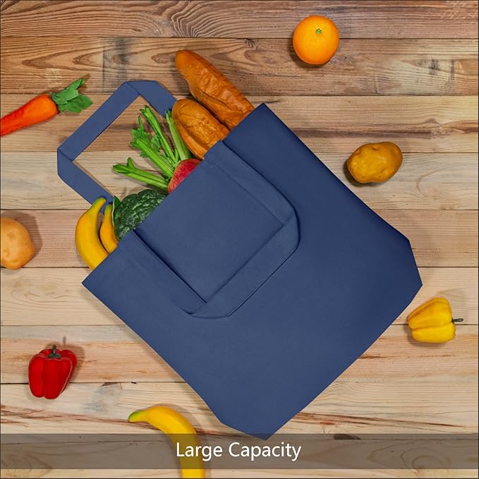 TOPDesign 1-Pack Super Strong Large 12oz Cotton Canvas Tote Bag, Reusable Grocery Shopping Cloth Bag, Fashionable Two-Tone Tote for Crafts, DIY Your Creative Designs