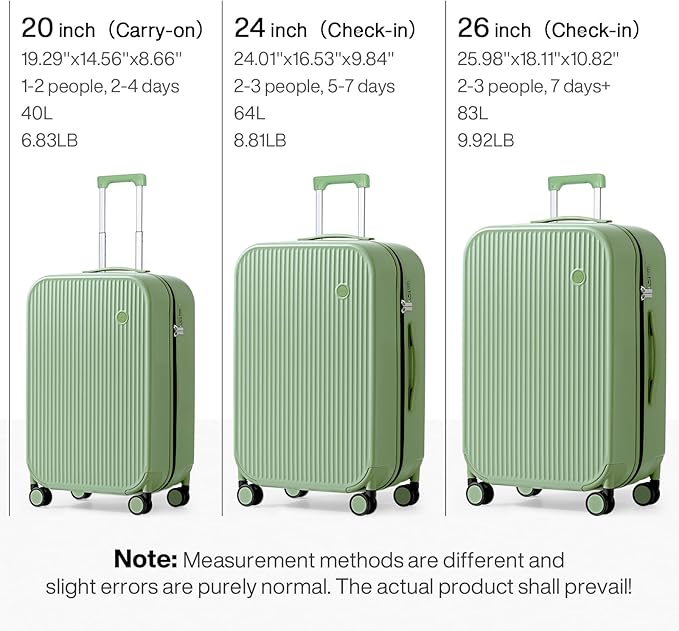 mixi 26 Inch Large Checked Luggage PC Hardshell Suitcases with Wheels for Travel Woman Men, Avocado Green