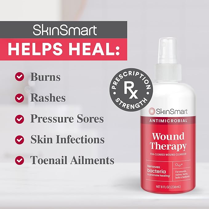 SkinSmart Antimicrobial Wound Therapy, Hypochlorous Acid Safely Removes Bacteria so Wounds Can Heal, 8 Ounce Clear Spray