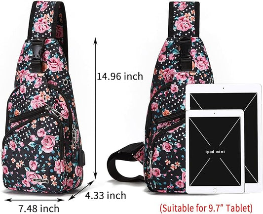 Seoky Rop Men Women Sling Backpack Anti Theft Crossbody Shoulder Chest Bag with USB Charging Port