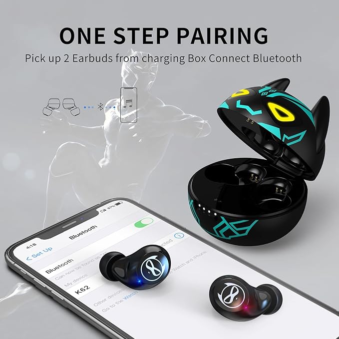 Kids Wireless Earbuds Bluetooth in-Ear Headphones with Microphone Comfort Lightweight Earphone with Noise Cancellation Bluetooth 5.0 in-Ear-Headset Touch Control 32 Hrs Playtime for iPhone/Android
