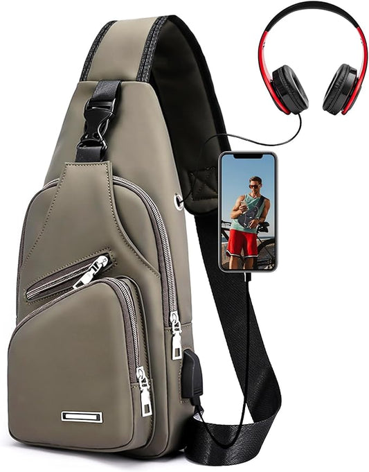 Peicees Mens Leather Crossbody Bag Trendy Sling Bag Man Purse Waterproof Sling Backpack Daypack Cross Body Chest Bag for Men