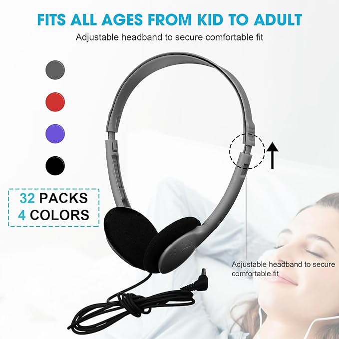 Konohan 30 Pack Kids Headphones Bulk for School Classroom Student Wired Headphones Adjustable with 3.5 mm Jack for Kids Adults(Grey)